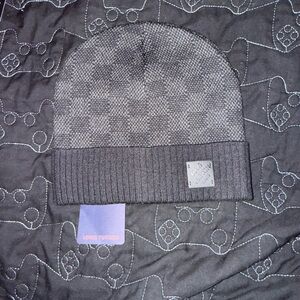 Louis Vuitton Black and Gray Checkered Beanie